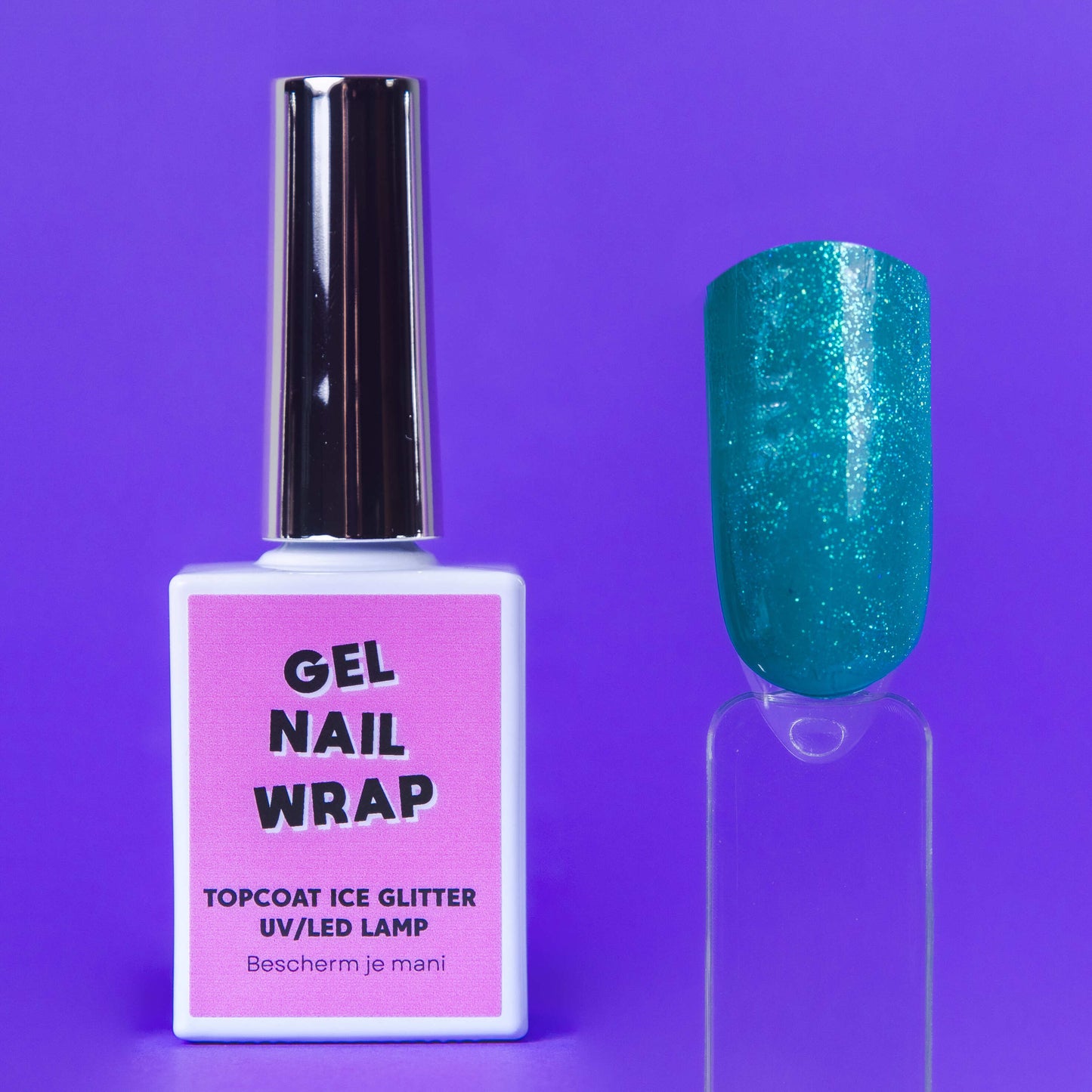 Resultaat Ice Glitter topcoat UV/LED & XL flacon voor nagel wraps